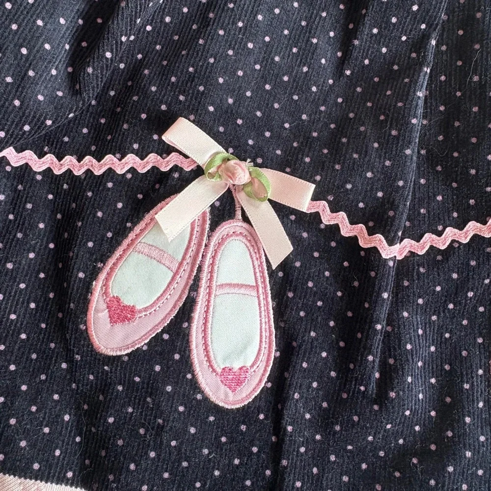 Rare Too! Navy Pink Polka Dot Ballet Corduroy Jumper and‎ Bodysuit Set 24M NWT